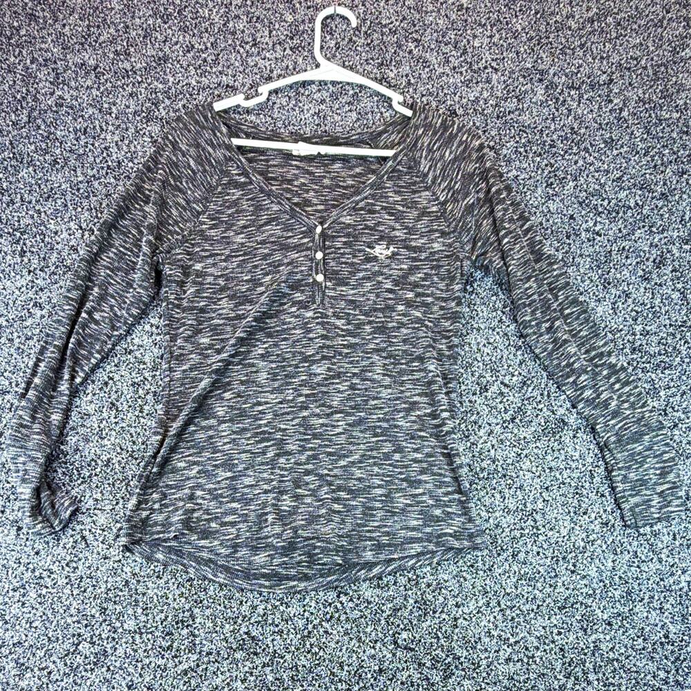 Levi's Women's Gray Heathered Knit Henley Button Logo Top Long Sleeve M